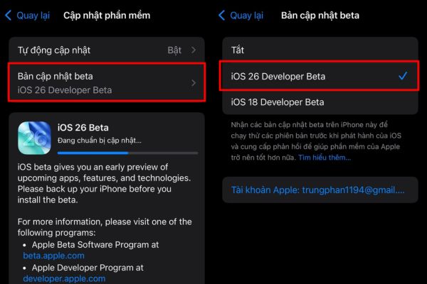 Cách cập nhật ios 26 beta 
