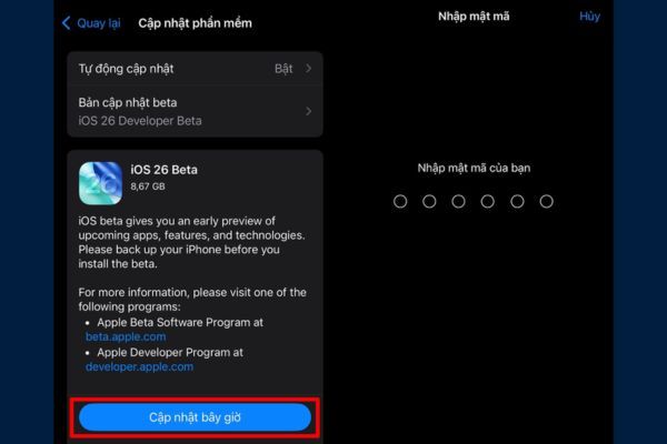 Cach cap nhat ios 26 beta 4