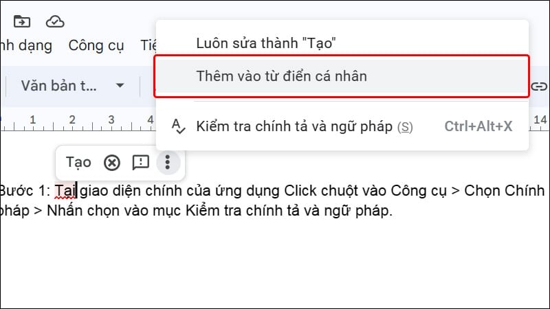 sua loi chinh ta tren google docs 4